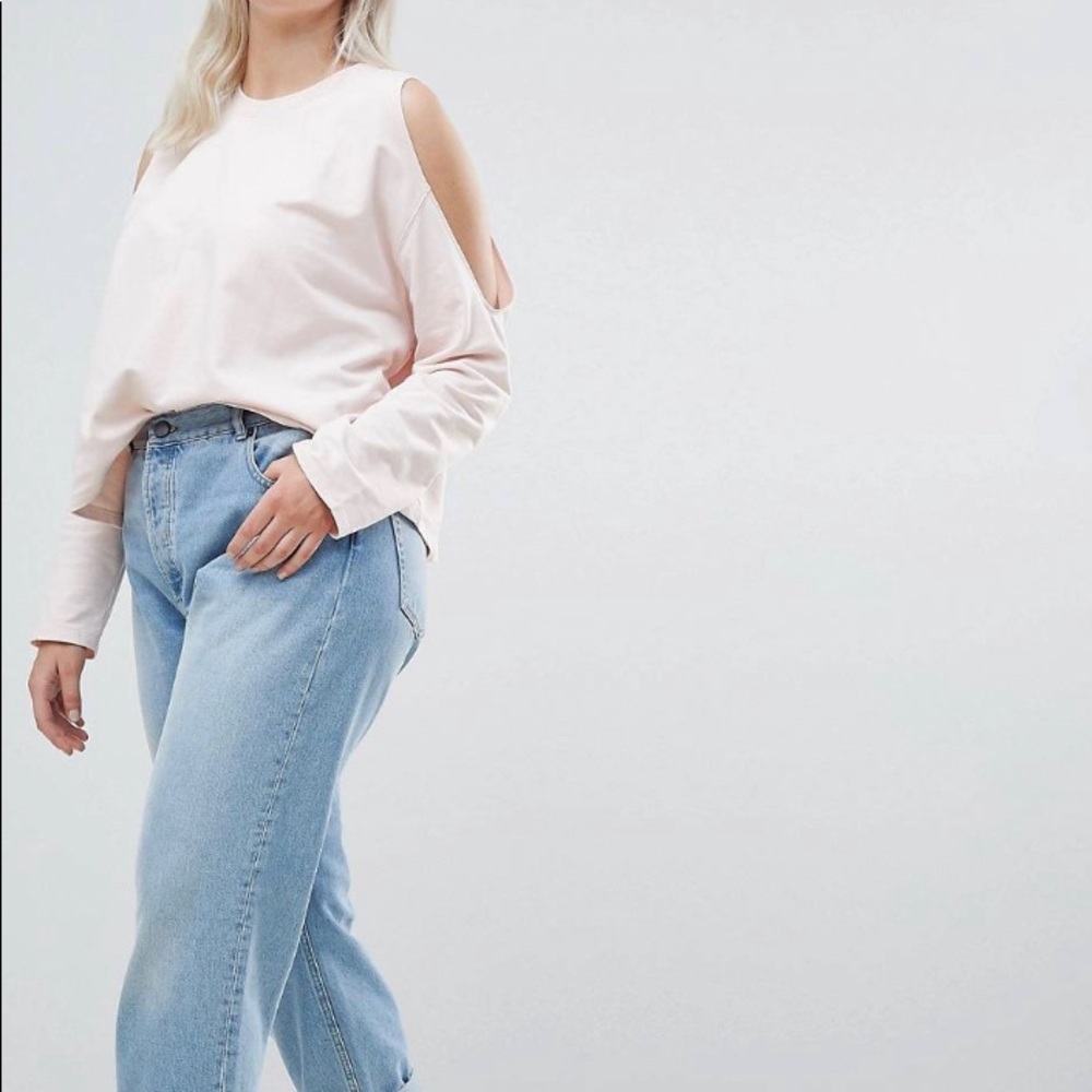 ASOS cold shoulder crop sweatshirt in pale pink